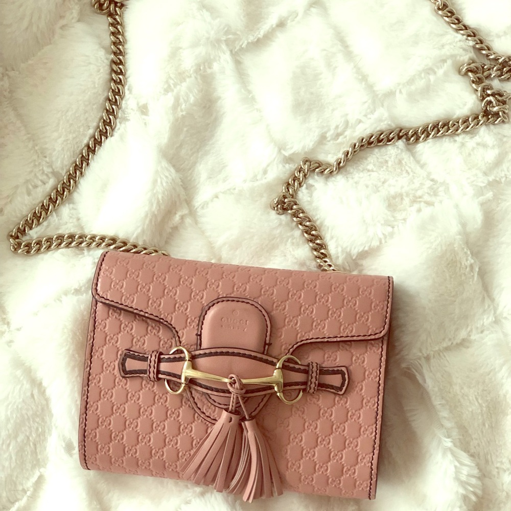 Gucci Emily Guccissima patent pink leather mini